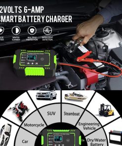 6-Amp Car Battery Charger, 12V and 24V Smart Fully Automatic Battery Charger with Temperature Compensation for Car Truck Motorcycle Lawn Mower