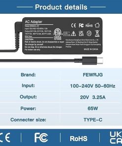 USB C 65W Laptop Charger for Lenovo Thinkpad/Yoga,Dell Chromebook 3100,Latitude 5420,Asus,Samsung,Acer Chromebook Type C Power Supply Adapter