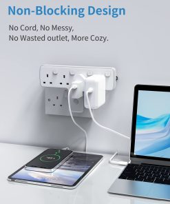 Mscien Multi Plug Adaptor, 4 Way Extension with Independent Switches, UK Built-in Surge Protector, 4 in 1 Wall Socket Extender with 180 Degree Rotation Button