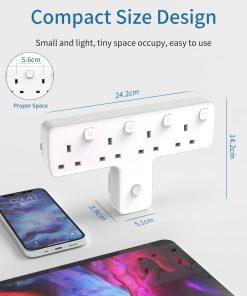 Mscien Multi Plug Adaptor, 4 Way Extension with Independent Switches, UK Built-in Surge Protector, 4 in 1 Wall Socket Extender with 180 Degree Rotation Button