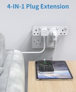 Mscien Multi Plug Adaptor, 4 Way Extension with Independent Switches, UK Built-in Surge Protector, 4 in 1 Wall Socket Extender with 180 Degree Rotation Button