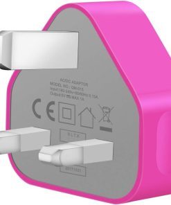 3 Pin Plug USB Mains Charger Adapter, 1AMP 1000mAh Fast Speed Universal Travel USB Wall Charger for iPhone,iPad, iPod and Samsung Galaxy Tab, HTC, Tablet & USB Socket Devices (HOT Pink)