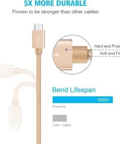 AMGO [3Pack 1m+2m+3m] High Speed Strong Nylon Braided Tangle-Free 3.1A Micro USB Data Charge Cable for Samsung, HTC, Nokia, Sony, Kindle, PS3, Speaker, Power bank and More Micro USB Devices (Gold)