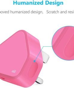USB Compact Universal UK Mains Charger 1000 mAh CE Approved Adapter Cable Compatible with Mobile Phones iPhone 5 6 7 8 X iPod/Samsung Galaxy S2 S5 S6 S7 S8 S9/Smart phones /Media devices (Baby Pink)