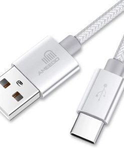 AMGO [3Pack 1m+2m+3m] 3.1A High Speed strong Nylon Braided USB C 3.1 Type-C Data Sync Charging Reversible Charge Cable for mobile phones, Nintendo Switch all Type-C Devices (White)