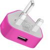 AMGO 3 Pin Plug USB Mains Charger Adapter - HOT Pink