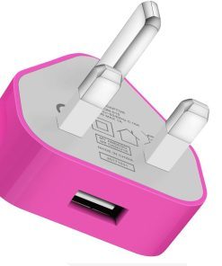 AMGO 3 Pin Plug USB Mains Charger Adapter - HOT Pink