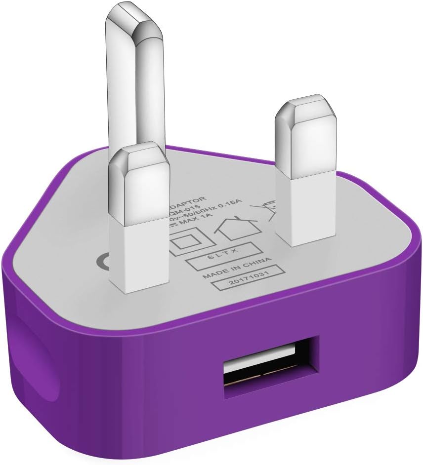51TUDWSI6zL._AC_SL1200_ AMGO 3 Pin USB Mains Charger Adapter Purple