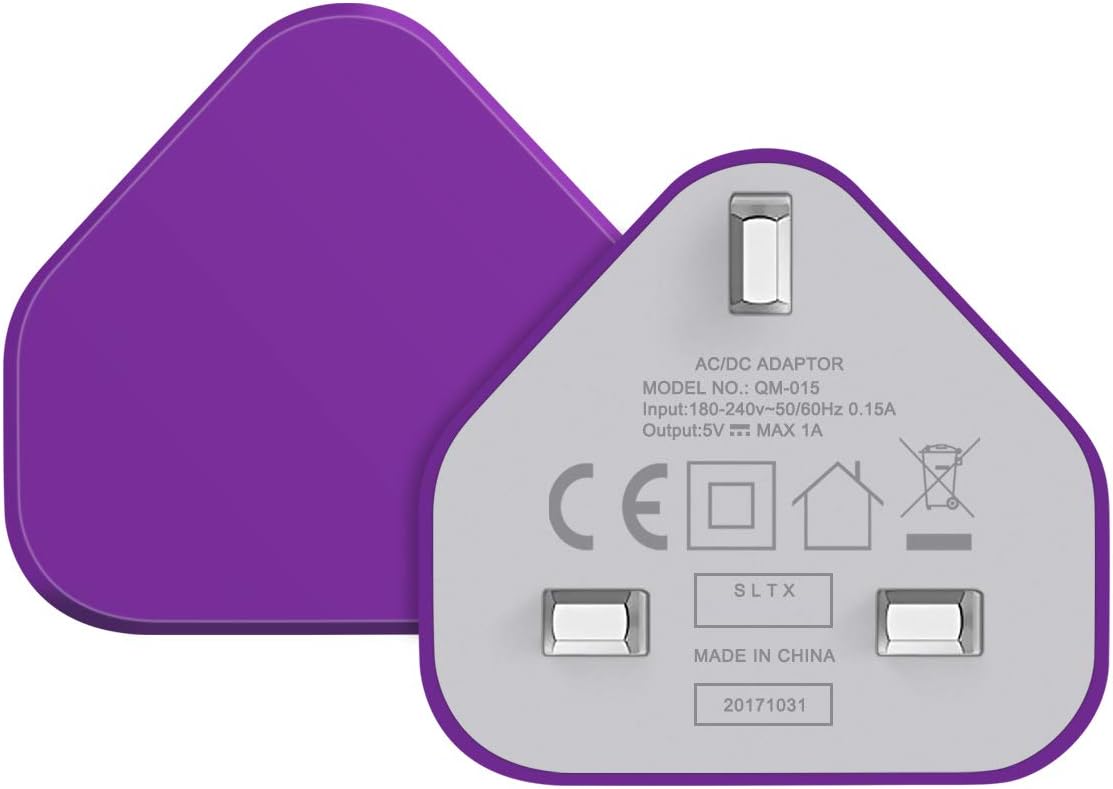 51TnIPwkIYL._AC_SL1200_ 3 Pin USB Mains Charger Adapter, 1AMP Speed Universal Travel USB Wall Charger for iPhone,iPad, iPod and Samsung Galaxy, HTC, Tablet & USB Socket Devices (Purple)