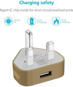 USB Compact Universal UK Mains Charger 1000 mAh CE Approved Adapter Cable Compatible with Mobile Phones iPhone 5 6 7 8 X iPod/Samsung Galaxy S2 3.4 S5 S6 S7 S8 S9/Smart phones /Media devices (Gold)