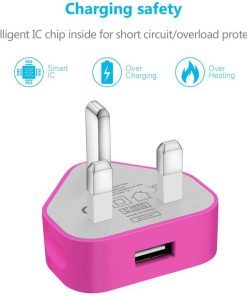 USB Compact Universal UK Mains Charger 1000 mAh CE Approved Adapter Cable Compatible with Mobile Phones iPhone 5 6 7 8 X iPod/Samsung Galaxy S2 S5 S6 S7 S8 S9/Smart phones / Media devices (Hot Pink)