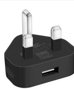 AMGO USB Compact UK Mains Charger for Mobile Phones iPhone Samsung Galaxy (Black)