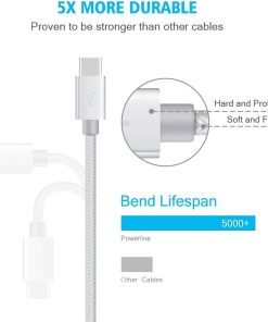 AMGO [3Pack 1m+2m+3m] 3.1A High Speed strong Nylon Braided USB C 3.1 Type-C Data Sync Charging Reversible Charge Cable for mobile phones, Nintendo Switch all Type-C Devices (White)