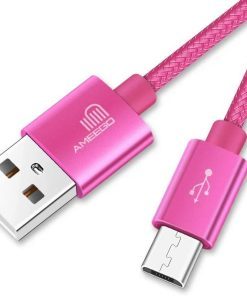AMGO [3Pack 1m+2m+3m] High Speed Strong Nylon Braided Tangle-Free 3.1A Micro USB Data Charge Cable for Samsung, HTC, Nokia, Sony, Kindle, Speaker, Power bank and More Micro USB Devices (Hot Pink)