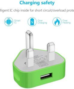 USB Compact Universal UK Mains Charger 1000 mAh CE Approved Adapter Cable Compatible with Mobile Phones iPhone 5 6 7 8 X iPod/Samsung Galaxy S2 3.4 S5 S6 S7 S8 S9/Smart phones /Media devices (Green)