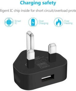 ameego USB Compact Universal UK Mains Charger 1000 mAh CE Approved Adapter Compatible with Mobile Phones iPhone 5 6 7 8 X iPod/Samsung Galaxy S2 3.4 S5 S6 S7 S8 S9/Smart phones/Media devices (Black)