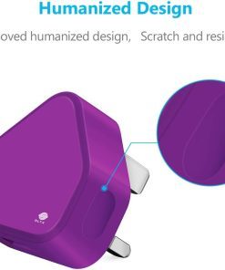 3 Pin USB Mains Charger Adapter, 1AMP Speed Universal Travel USB Wall Charger for iPhone,iPad, iPod and Samsung Galaxy, HTC, Tablet & USB Socket Devices (Purple)