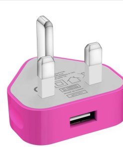 AMGO USB Compact UK Mains Charger 1000mAh for Mobile Phones iPhone Samsung Galaxy - Hot Pink
