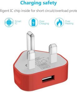 USB Compact Universal UK Mains Charger 1000 mAh CE Approved Adapter Cable Compatible with Mobile Phones iPhone 5 6 7 8 X iPod/Samsung Galaxy S2 3.4 S5 S6 S7 S8 S9/Smart phones /Media devices (Red)