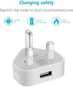 USB Compact Universal UK Mains Charger 1000 mAh CE Approved Adapter Cable Compatible with Mobile Phones iPhone 5 6 7 8 X iPod/Samsung Galaxy S2 3.4 S5 S6 S7 S8 S9/Smart phones /Media devices (White)