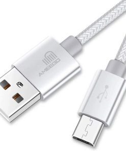 AMGO [3Pack 1m+2m+3m] High Speed Strong Nylon Braided Tangle-Free 3.1A Micro USB Data Charge Cable for Samsung, HTC, Nokia, Sony, Kindle, PS3, Speaker, Power bank and More Micro USB Devices (White)