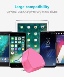 USB Compact Universal UK Mains Charger 1000 mAh CE Approved Adapter Cable Compatible with Mobile Phones iPhone 5 6 7 8 X iPod/Samsung Galaxy S2 S5 S6 S7 S8 S9/Smart phones /Media devices (Baby Pink)
