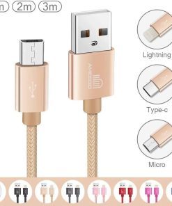 Ameego High Speed Nylon Braided Micro USB Cable 3-Pack Gold