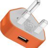 AMGO UK 3 Pin Plug USB Wall Charger 1AMP Orange