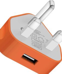 AMGO UK 3 Pin Plug USB Wall Charger 1AMP Orange