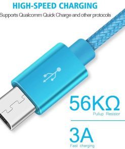 AMGO [3Pack 1m+2m+3m] High Speed Strong Nylon Braided Tangle-Free 3.1A Micro USB Data Charge Cable for Samsung, HTC, Nokia, Sony, Kindle,Speaker, Power bank and More Micro USB Devices (Light Blue)