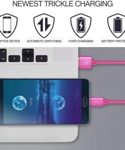 AMGO [3Pack 1m+2m+3m] High Speed Strong Nylon Braided Tangle-Free 3.1A Micro USB Data Charge Cable for Samsung, HTC, Nokia, Sony, Kindle, Speaker, Power bank and More Micro USB Devices (Hot Pink)