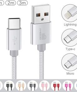 AMGO 3-Pack USB C Charging Cable Set, 3.1A High Speed Nylon Braided for Mobile Phones & Devices