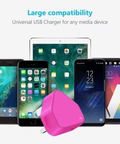 USB Compact Universal UK Mains Charger 1000 mAh CE Approved Adapter Cable Compatible with Mobile Phones iPhone 5 6 7 8 X iPod/Samsung Galaxy S2 S5 S6 S7 S8 S9/Smart phones / Media devices (Hot Pink)