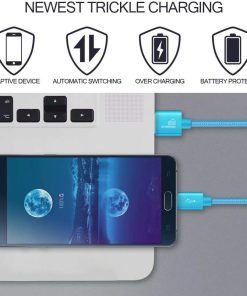 AMGO [3Pack 1m+2m+3m] High Speed Strong Nylon Braided Tangle-Free 3.1A Micro USB Data Charge Cable for Samsung, HTC, Nokia, Sony, Kindle,Speaker, Power bank and More Micro USB Devices (Light Blue)