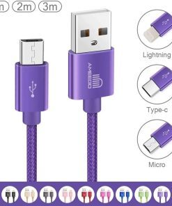 AMGO High Speed Nylon Braided Micro USB Data Charge Cable - Purple