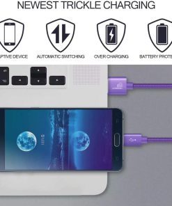 AMGO [3Pack 1m+2m+3m] High Speed Strong Nylon Braided Tangle-Free 3.1A Micro USB Data Charge Cable for Samsung, HTC, Nokia, Sony, Kindle,Speaker, Power bank and More Micro USB Devices (Purple)