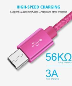 AMGO [3Pack 1m+2m+3m] High Speed Strong Nylon Braided Tangle-Free 3.1A Micro USB Data Charge Cable for Samsung, HTC, Nokia, Sony, Kindle, Speaker, Power bank and More Micro USB Devices (Hot Pink)